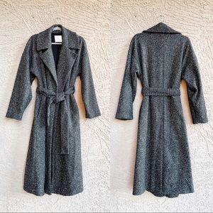 MANGO Textured Herringbone Wool Blend Oversized Belted Wrap Coat S/M